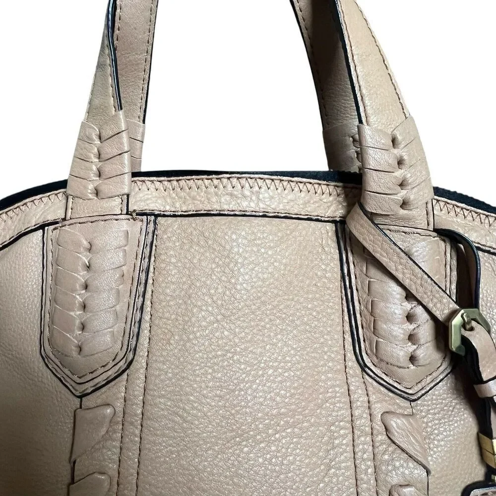 OrYany Tan Beige Cassie Pebbled Leather Satchel Bag Braided